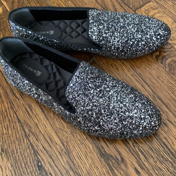 Birdies The Starling Gunmetal Glitter metallic black silver loafer flats 7.5 - Picture 1 of 10